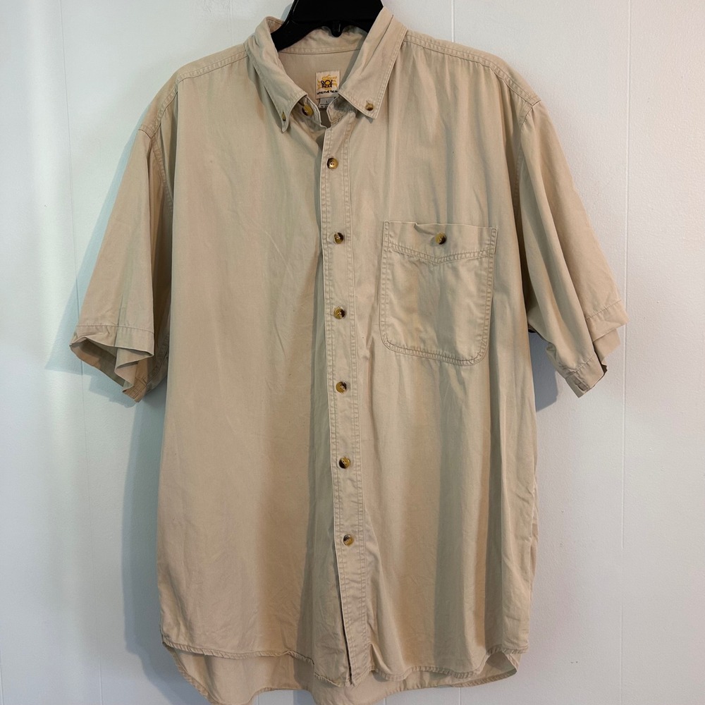Sol Wear Mens Khaki Tan Cotton Twill Short Sleeve Button Down Shirt Large L‎